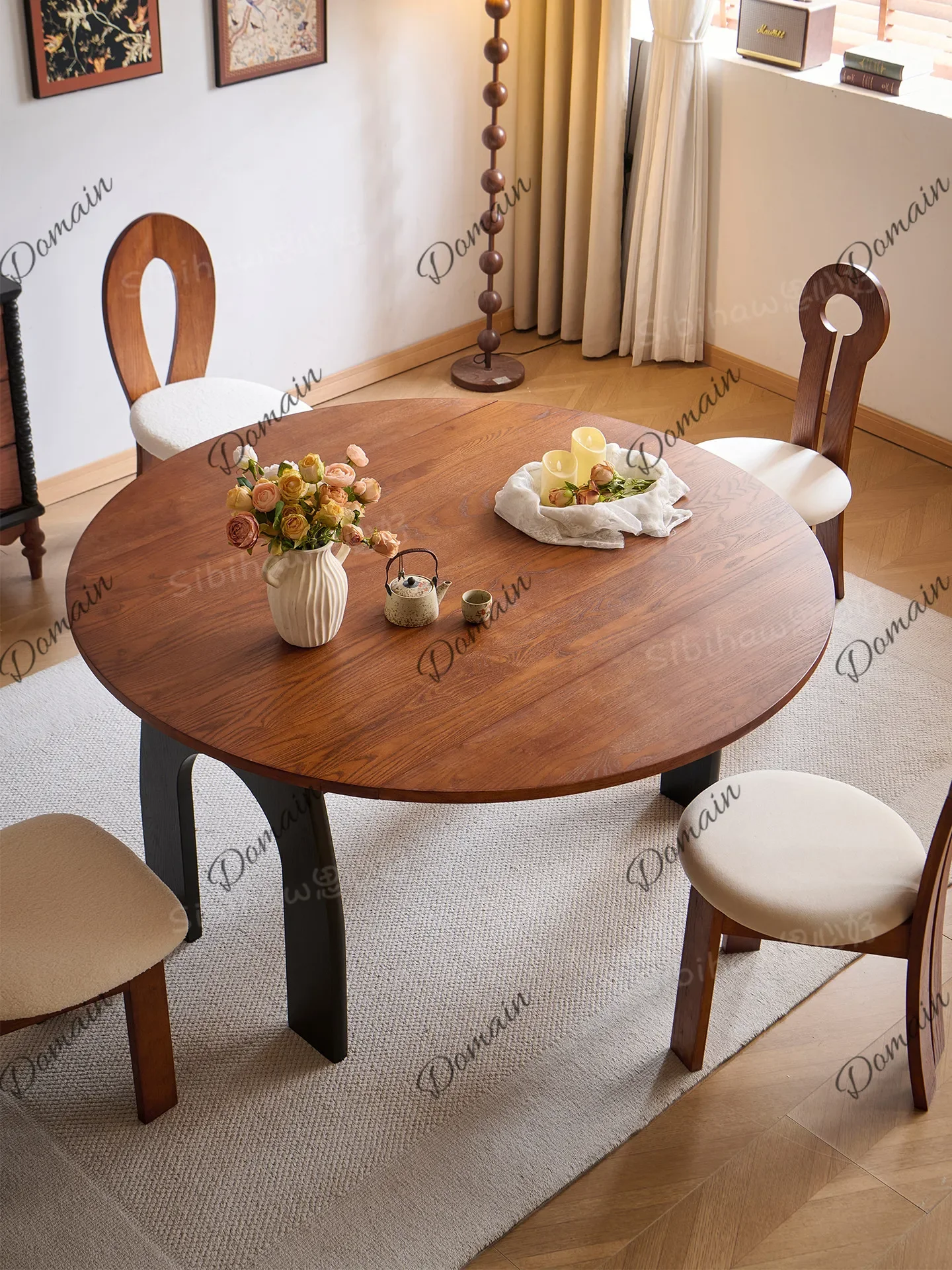 Wjk Triumphal Arch Solid Wood Dining Table Set French Retro Style For Small Space Expandable Folding Ash Wood Table