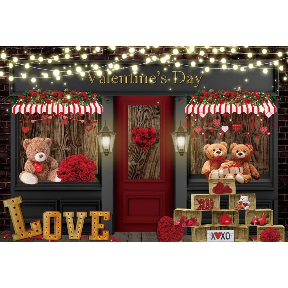 Sweet Love Bear February 14 Valentine's Day Backdrop Photography Rose Flowers Wedding Couple Portrait Background Photo Studio