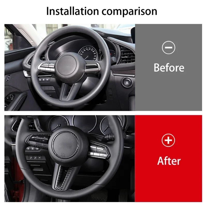 For Mazda 3 CX-30 2019 2020 accessories ABS Carbon fiber/Red/Matte Car Steering wheel Switch Button frame Cover Trim Car styling