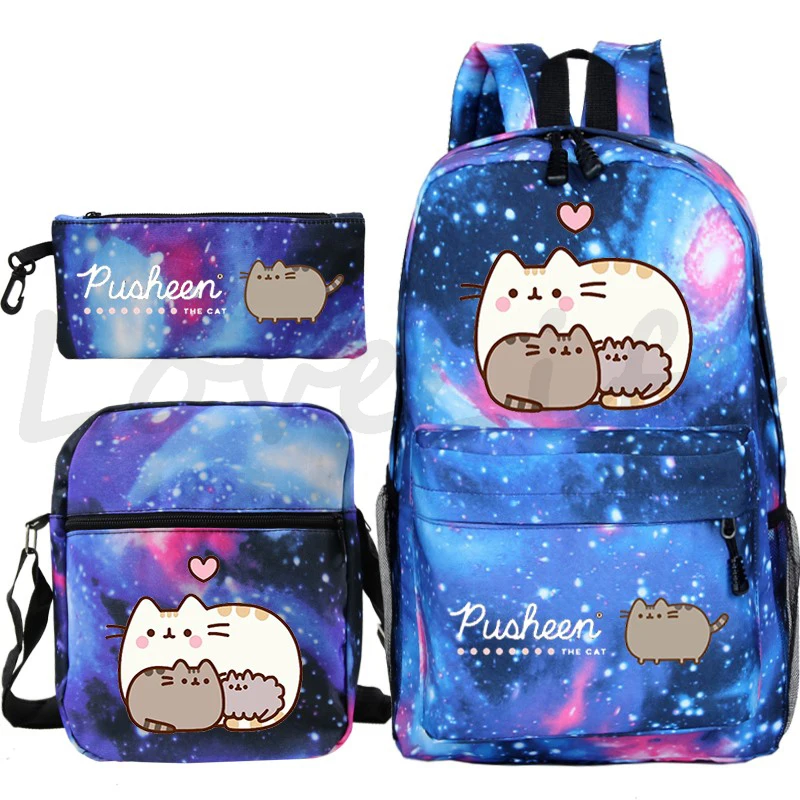 Mochila con estampado de dibujos animados para niños y niñas, bolso de hombro con diseño de gato, estuche para lápices, mochila escolar para estudiantes, 3 unidades por juego