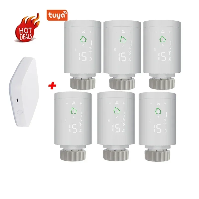 2026 20252021 New Arrival Tuya ZigBee WiFi Smart Radiator Thermostat for Alexa with 6pcs TRV+1 Gateway