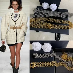 2025NewUnique Gold Silver Color Square Pin buckle Belt Women Fashion Multilayer Metal Chain Belts Designer Jeans Dress Waistband