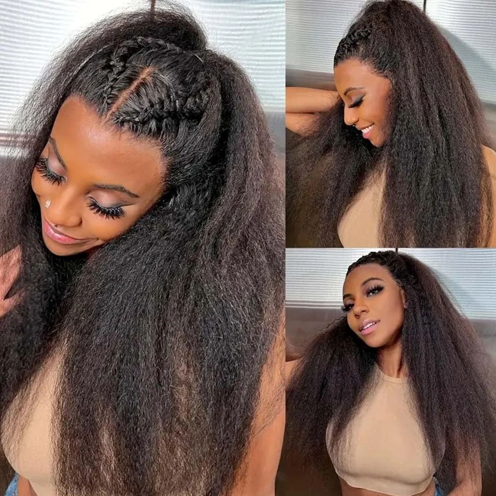 250% Density Kinky Straight Wig Made from Human Hair Featuring a 13X4 HD Lace Front Ideal for Women This Glueless Frontal Wig image 6