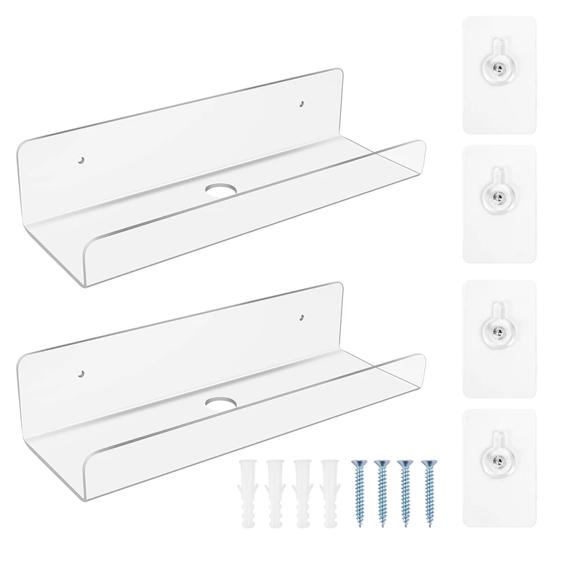 

2PCS Clear Acrylic Wall Shelf Floating Book Shelves For Wall, Display Wall Shelves For Bathroom, Bedroom, Kitchen