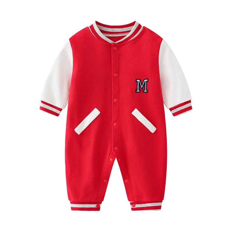 Autumn new 0-1 year old baby pure cotton jumpsuit spring & fall newborn baby boy outing clothing red jumpsuit