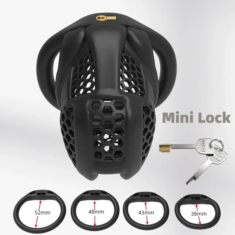 Beehive-Dispositif de chasteté respirant pour homme, mini serrure avec 4 anneaux de pénis, fétiche de bondage, jouet sexuel pour adulte, Pro Male