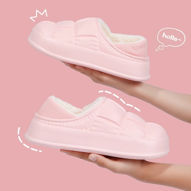 

Winter Slippers Women Men: 2-in-1 Slip-On/Full Coverage Warm Plush Lined Slippers, Waterproof Upper, Non-Slip Thick Sole