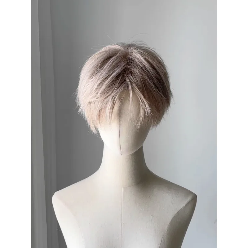Koni Synthetic Short Korean Style Wig Light Color Unisex Layered Fringe Cosplay Full Head Cover Costume Party Anime