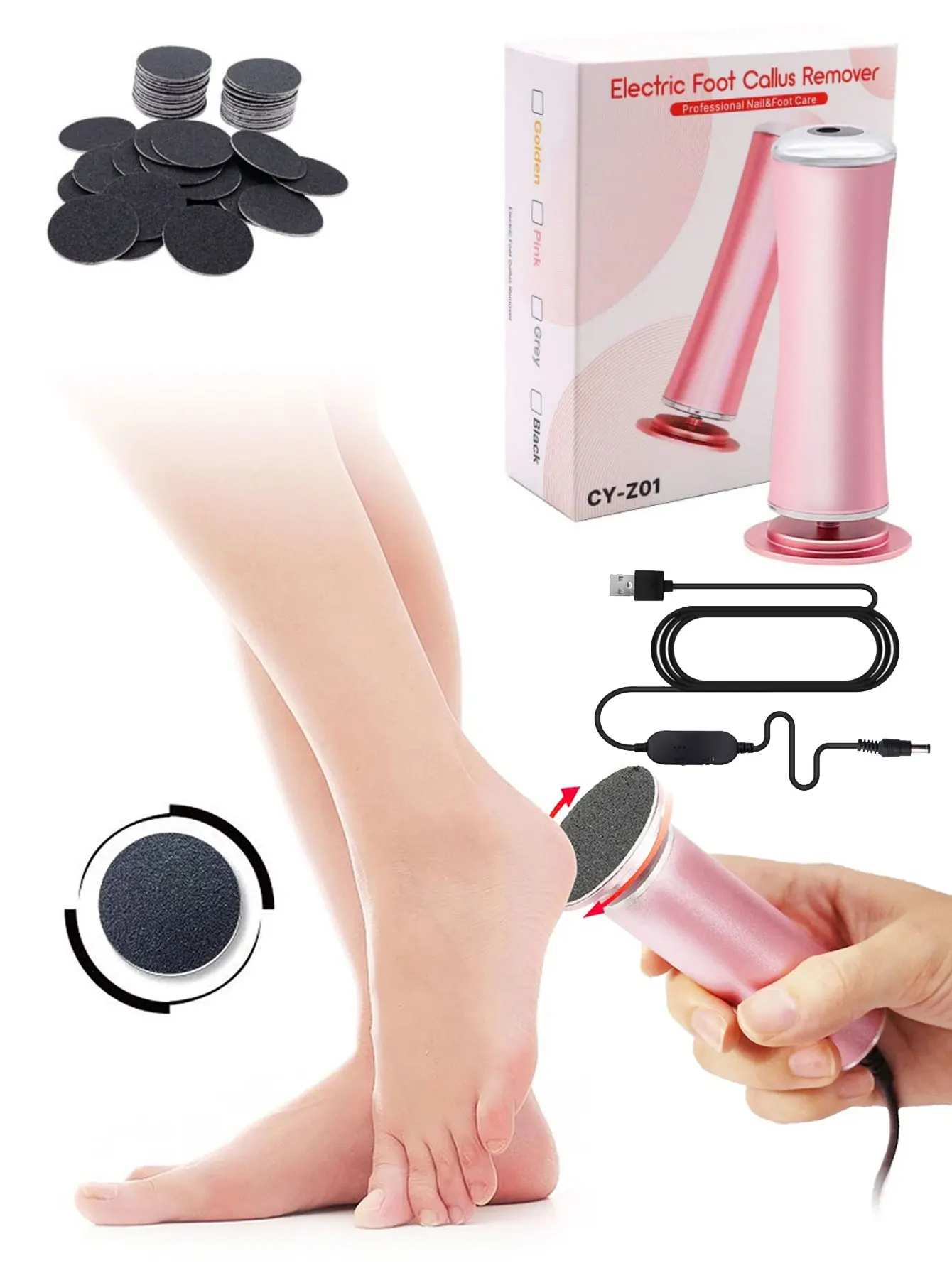 Electric Foot Callus Remover Electric Pedicure Machine Adjustable Speed ​​with 60 Pieces Replacement Sandpaper Foot Pedicure