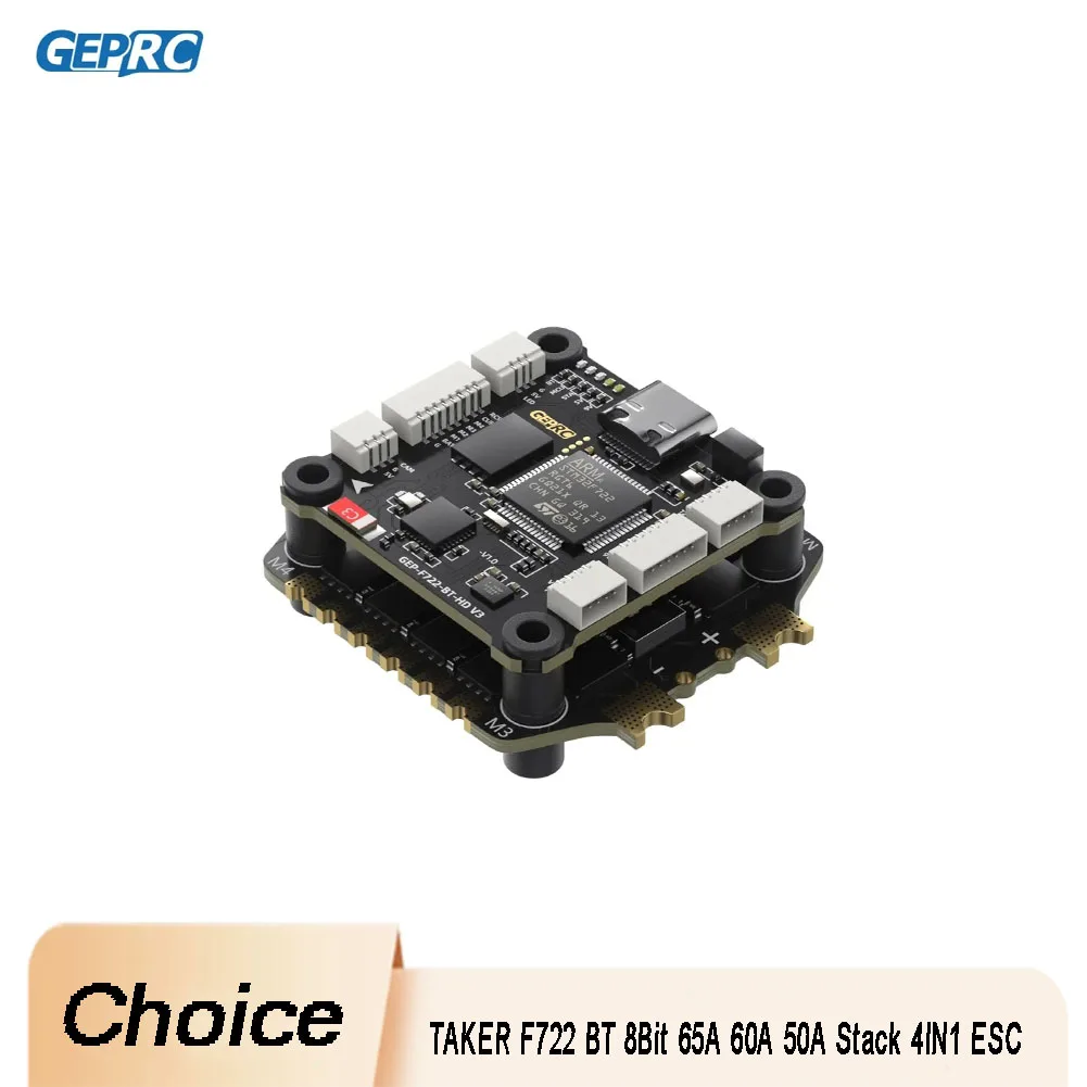 GEPRC TAKER F722 BT Stack – 50A/60A/65A 8Bit ESC, 32Bit FC, 512MB Black Box with Barometer