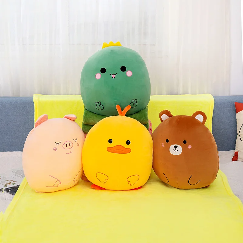 Cartoon Animals Plush 2-in-1 Pillow Blanket Soft Sleeping Pillow Cushion Portable Blanket Home Decor Girlfriend Birthday Gifts