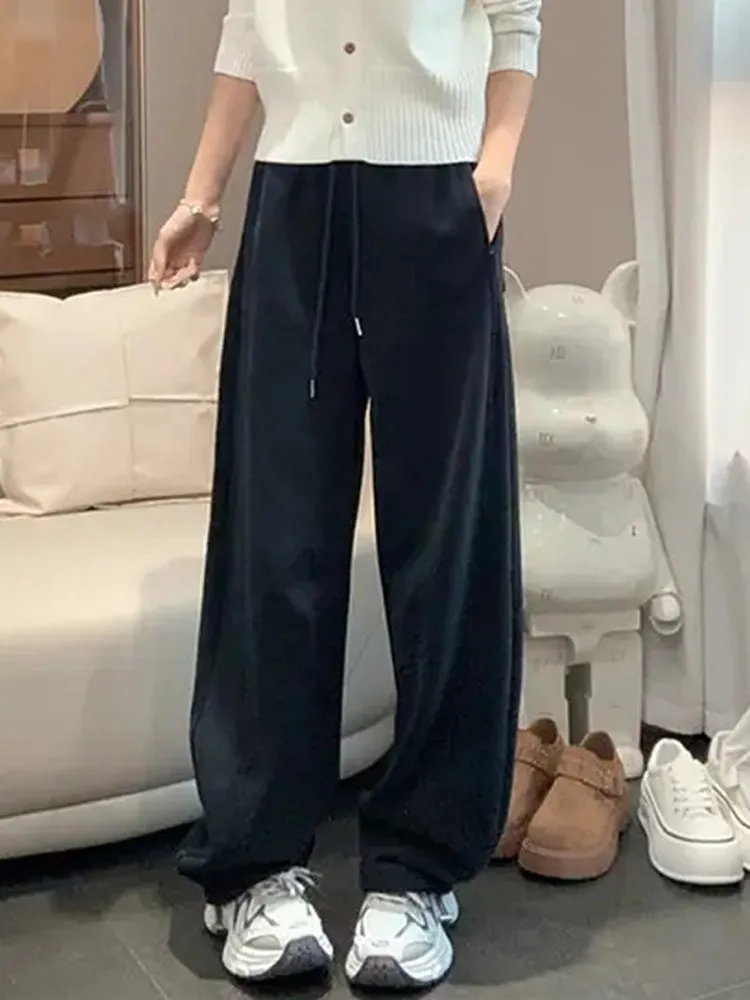 

Брюки женские повседневные с высокой талией, прямого кроя, с эффектом похудения, больших размеров, для пышных форм, широкие брюки-палаццо, повседневные, стильные