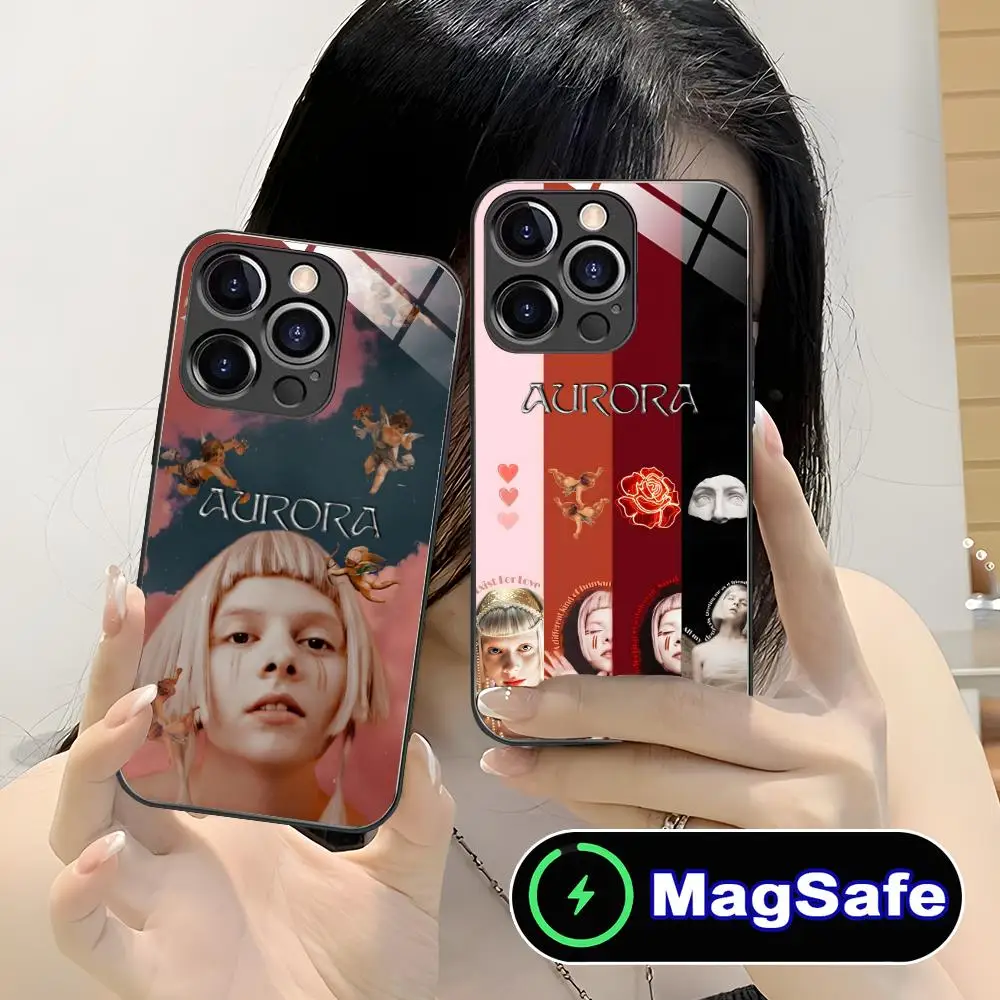 

Чехол для мобильного телефона Aurora Aksnes для iPhone 17, 16, 15, 14, 13, 12, 11 Pro Max Plus Mini MagSafe, стеклянный цветной чехол, красивый чехол