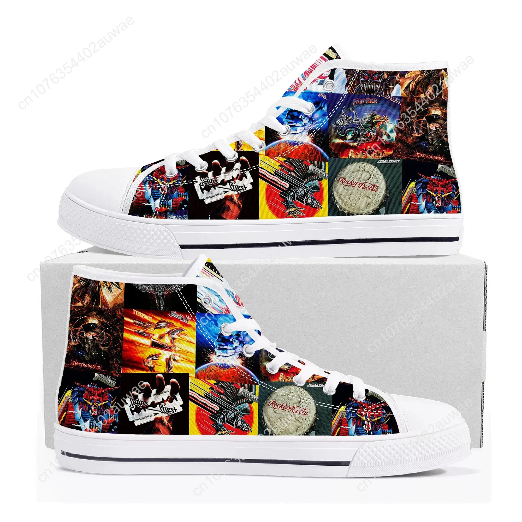 Judas Priester Heavy Metal Rock Band Hoge Top Hoge Kwaliteit Sneakers Mannen Vrouwen Tiener Canvas Sneaker Casual Custom Paar Schoenen