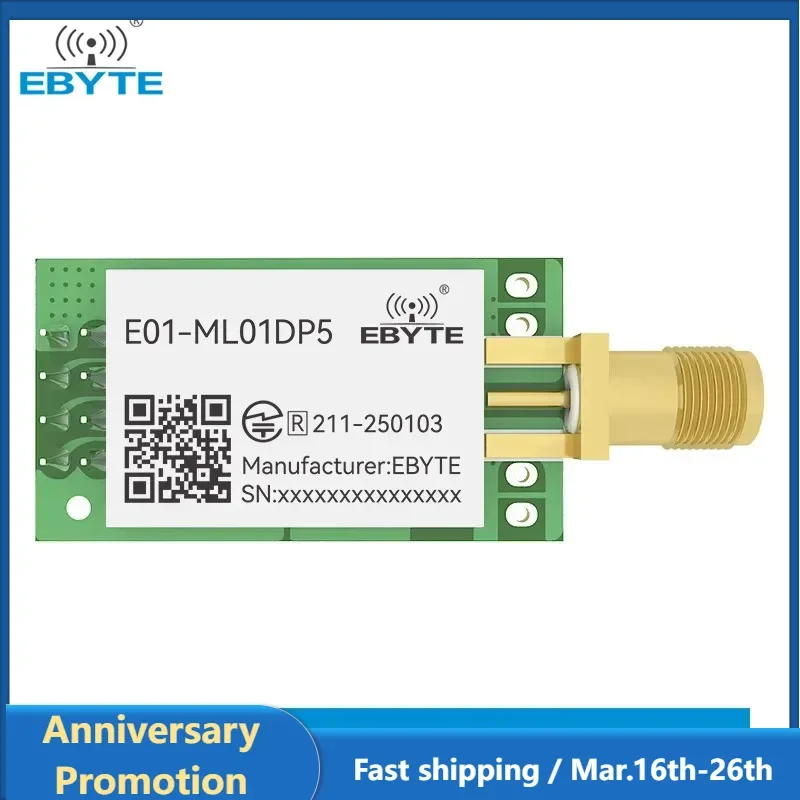 nRF24L01P 2.4GHz PA LNA 20dBm Wireless Module SPI Antenna SMA-K Transceiver Receiver Tansmitter EBYTE E01-ML01DP5