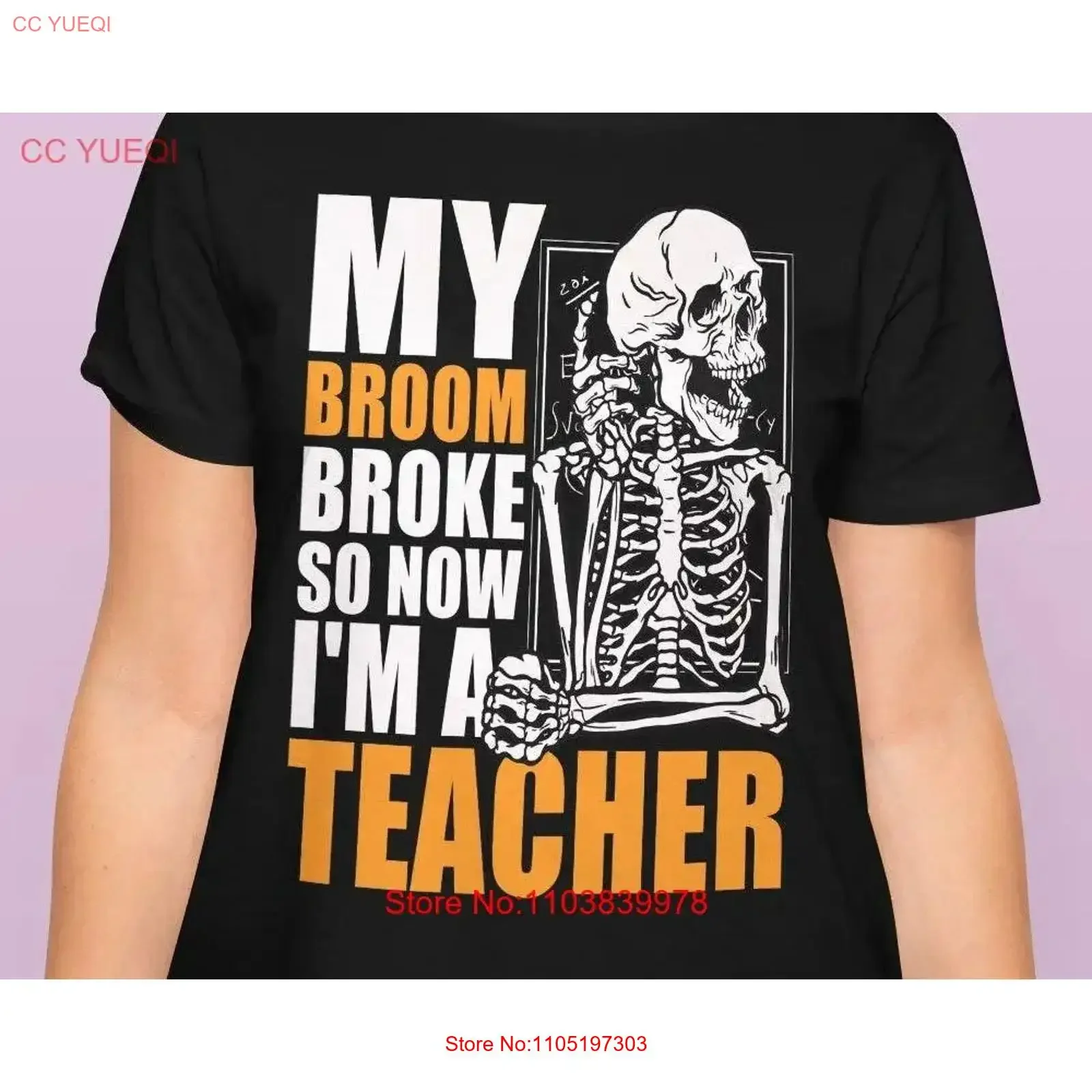 My Broom Broke So Now I'm A Teacher Funny Halloween T Shirt Gag GifT for vintage Washed Top For Everyday Wear Stylish