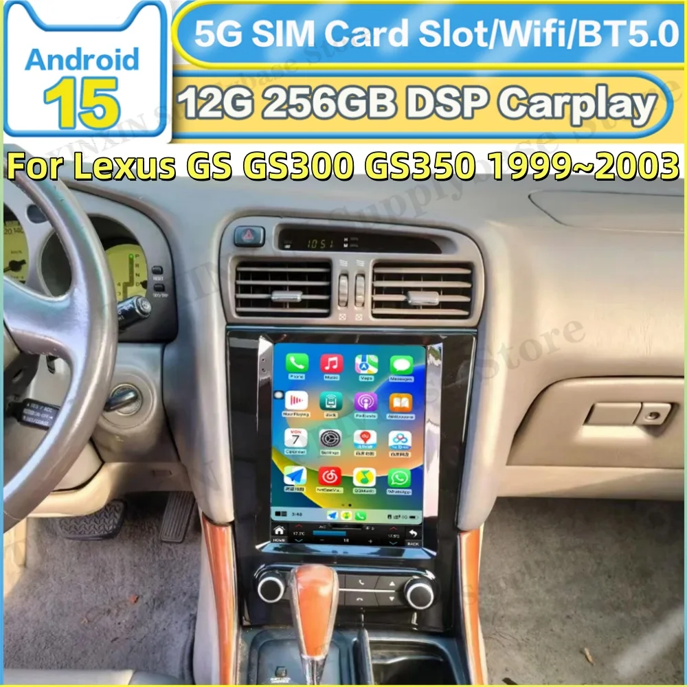 Receptor estéreo Android 12 de 8 + 256GB para Lexus GS GS300 GS350 1999 2000 20001 2002 2003 reproductor Carplay Radio Coche con Bluetooth