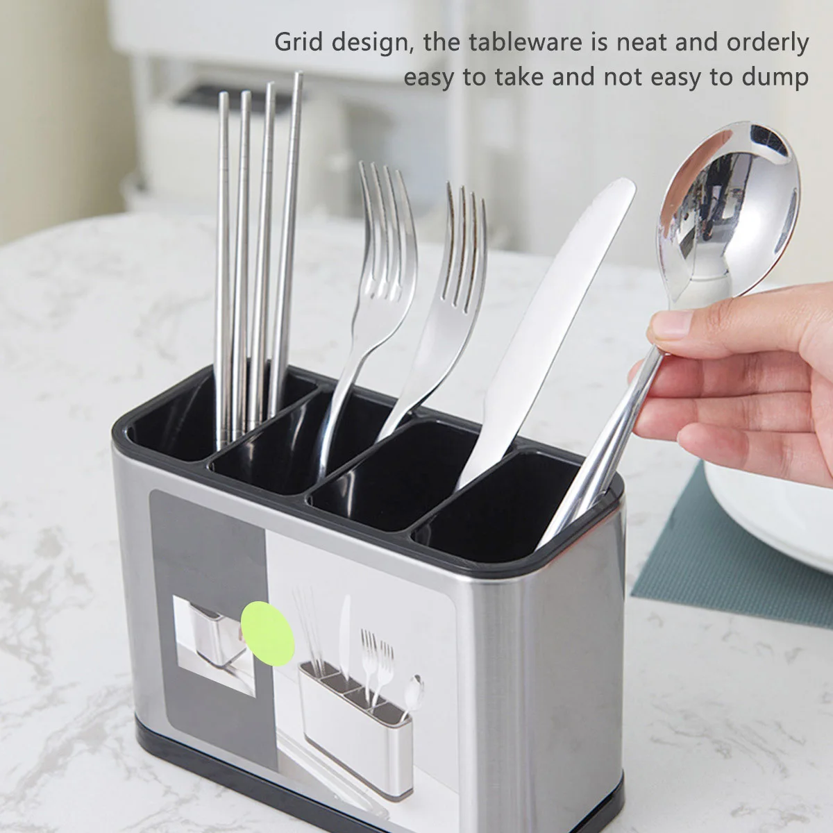 Utensil Kitchen Cutlery Holder Stainless Steel Cutlery Holder Removable Divider Utensil Knife Spoon Fork Keep Dry Storage Rack