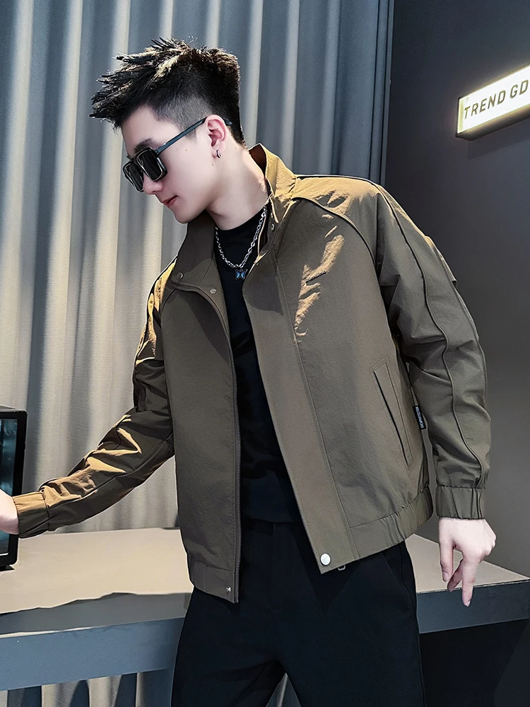 

Advanced Stand Collar Men's Jaet Trendy Haome Sle Structure Splicing Spring Autumn New Arrival Slim Fit Polyester