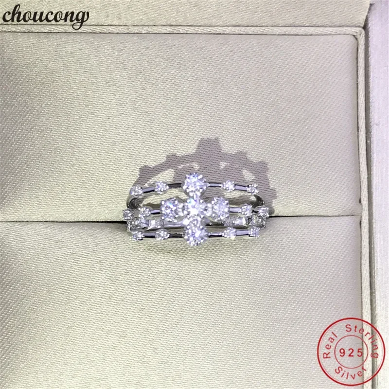 choucong Romantic 100% Soild 925 sterling Silver Cross Ring AAAAA cz Engagement Wedding Band Rings For Women Bridal Jewelry