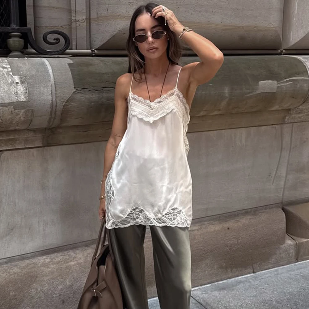 Ticketsx الدانتيل المرقعة حبال القمم المرأة التباين عارية الذراعين سبليت بروتيل قمة الموضة مثير تاريخ حفلة كلوبوير الإناث الدبابات القمم #3