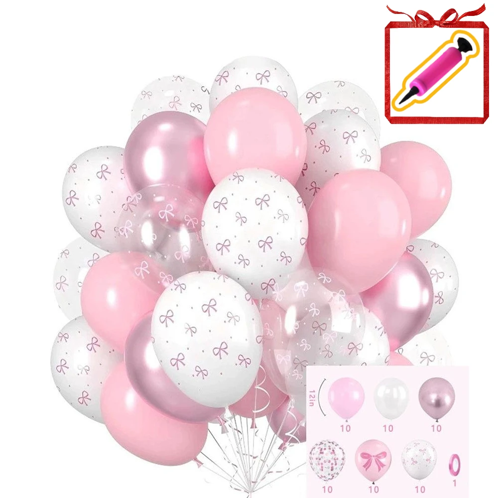 12 Zoll Weiße Rosa Schleifenballons Rosa Schleifen-Latexballons für Frauen Mädchen Geburtstag Babyparty Hochzeit Junggesellinnenabschied Party Dekoration