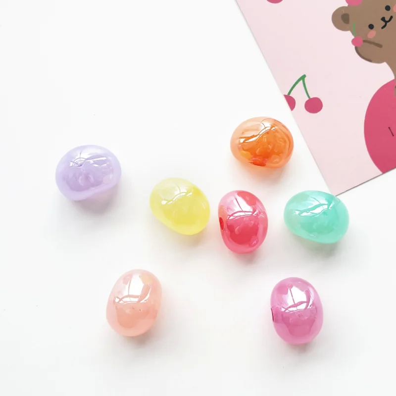 10PCS Jewelry Acrylic 18.5mm Candy Jelly Beans Half-Hole Love Beads Loose Beads DIY Children's Material Accessories C8