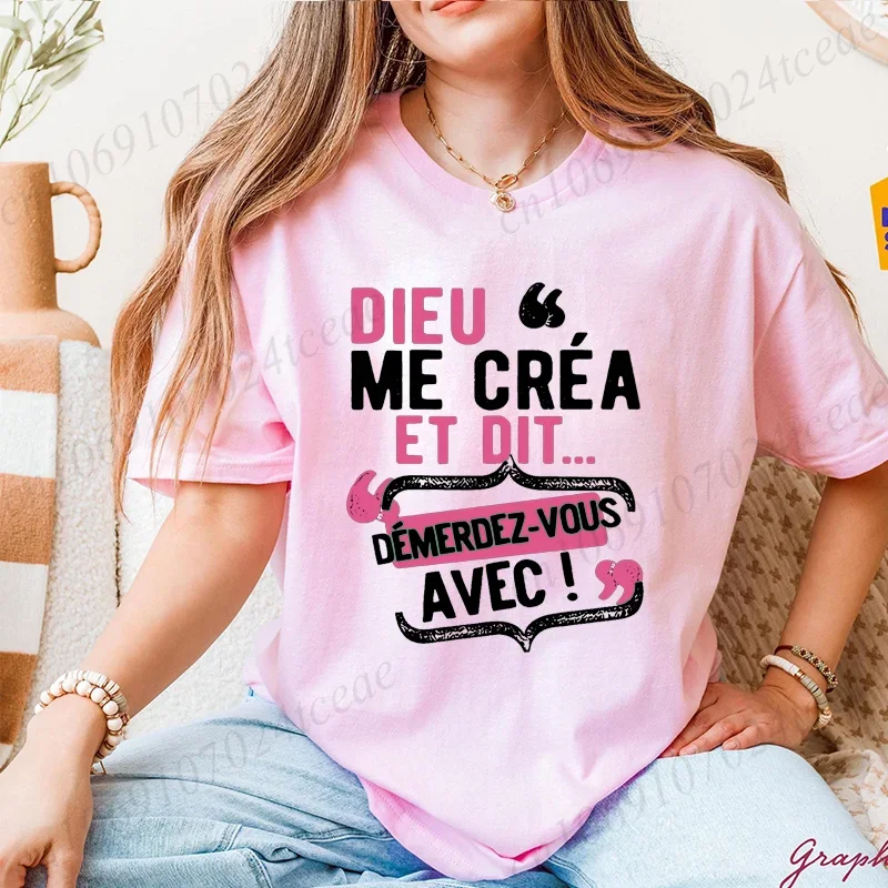 T-Shirts for Women Casual Crew Neck T-Shirt with French Quote 