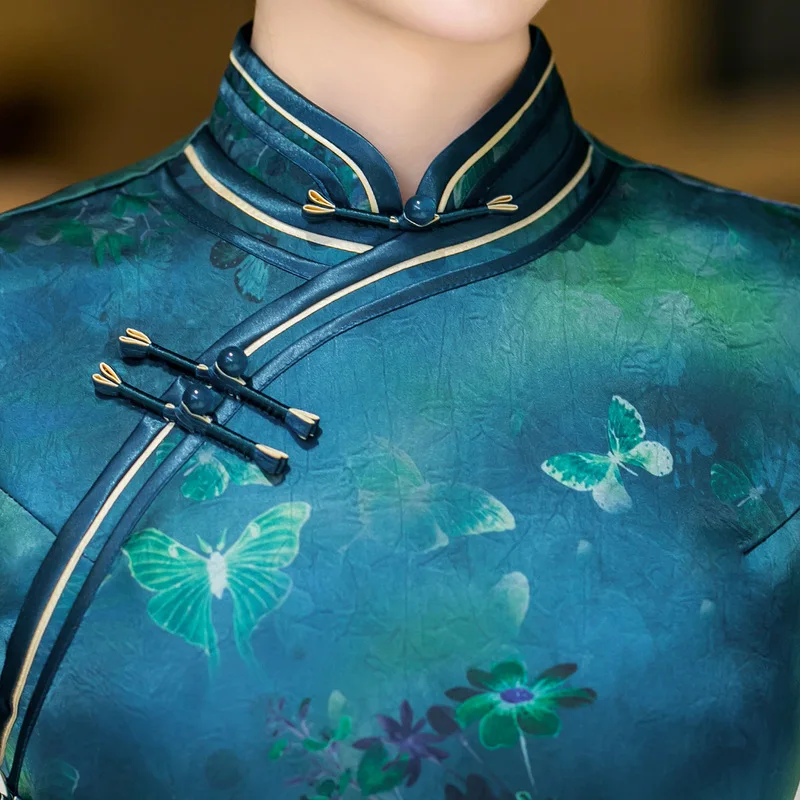 

Yourqipao летнее синее ретро элегантное платье Cheongsam с воротником-стойкой, карнавальное вечернее платье в китайском стиле для женщин, вечерние