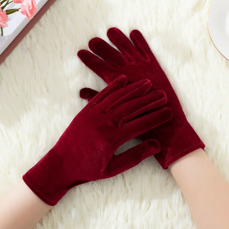 Găng Tay Nữ Tím Burgundy Đen Cà Phê Xanh Nhung Găng Tay Thun Câu Lạc Bộ Hiệu Suất Chính Thức ĐẦM DỰ TIỆC Găng Tay Ngón Tay Guantes