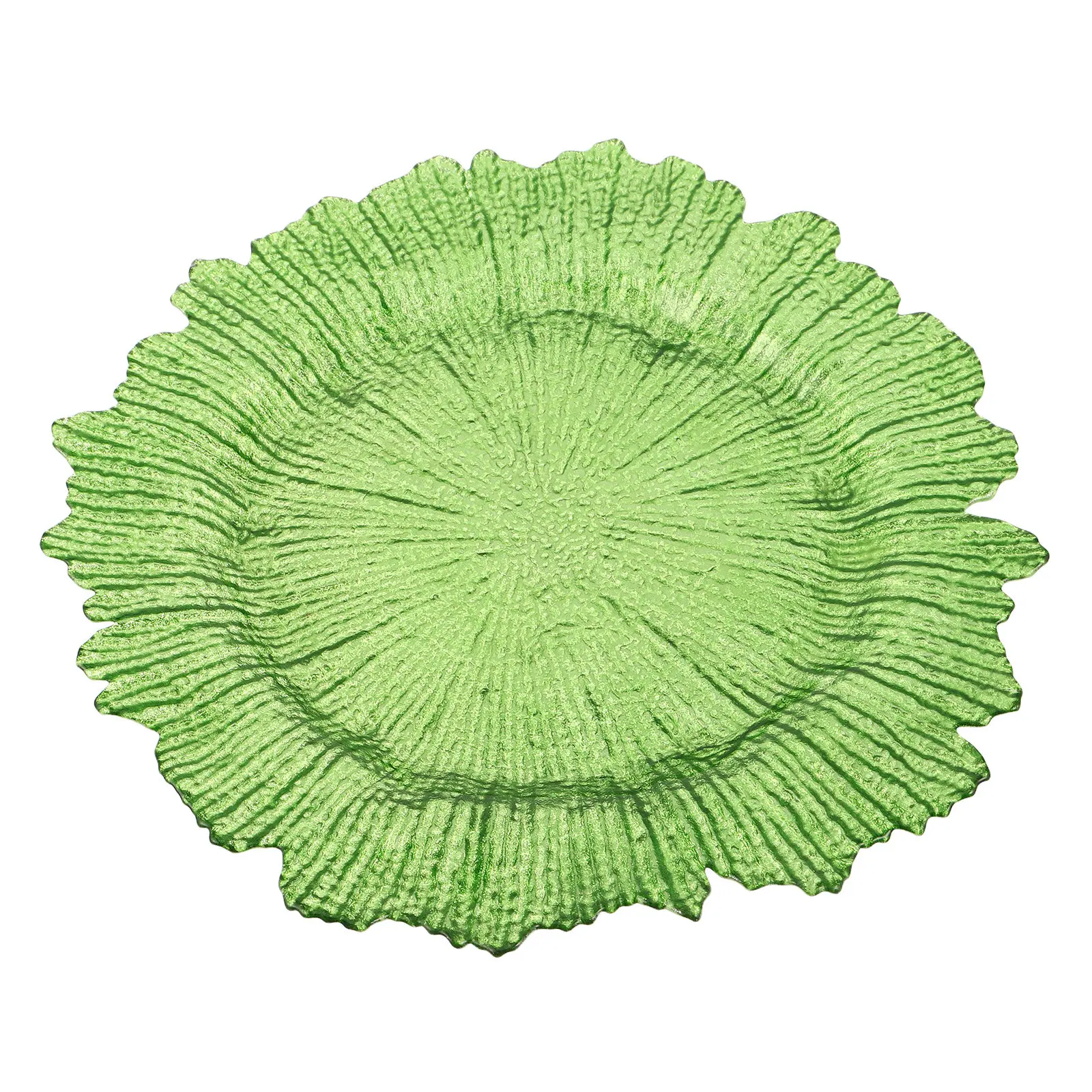 Glass Charger Plate 13.4 Inch Snowflake Textured Fruit Platter Ruffled Rim Holiday Serving Candy Dessert Snack Party Table