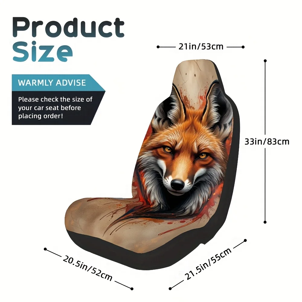 2pcs Realistic Fox Portrait Car Seat Covers - Lightweight, For Easy To Clean, Fit For All Vehicles, Stylish Red & Design With Fo