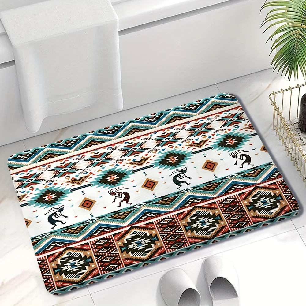 1pc Bohemian Aztec Tribal Bath Mat - Premium Flannel, Suitable for Living Room, Bedroom, Kitchen, etc., Unisex Abstract Geometri