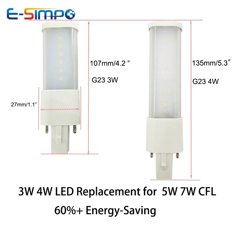 1Pc LED G23 3W 4W 5W CFL PL-S 7W-13W Replacement 110V/220V 2Pin G23/GX23 4P 2G7/2GX7 Plug-in PL Energy Saving SMD2835 Light Lamp