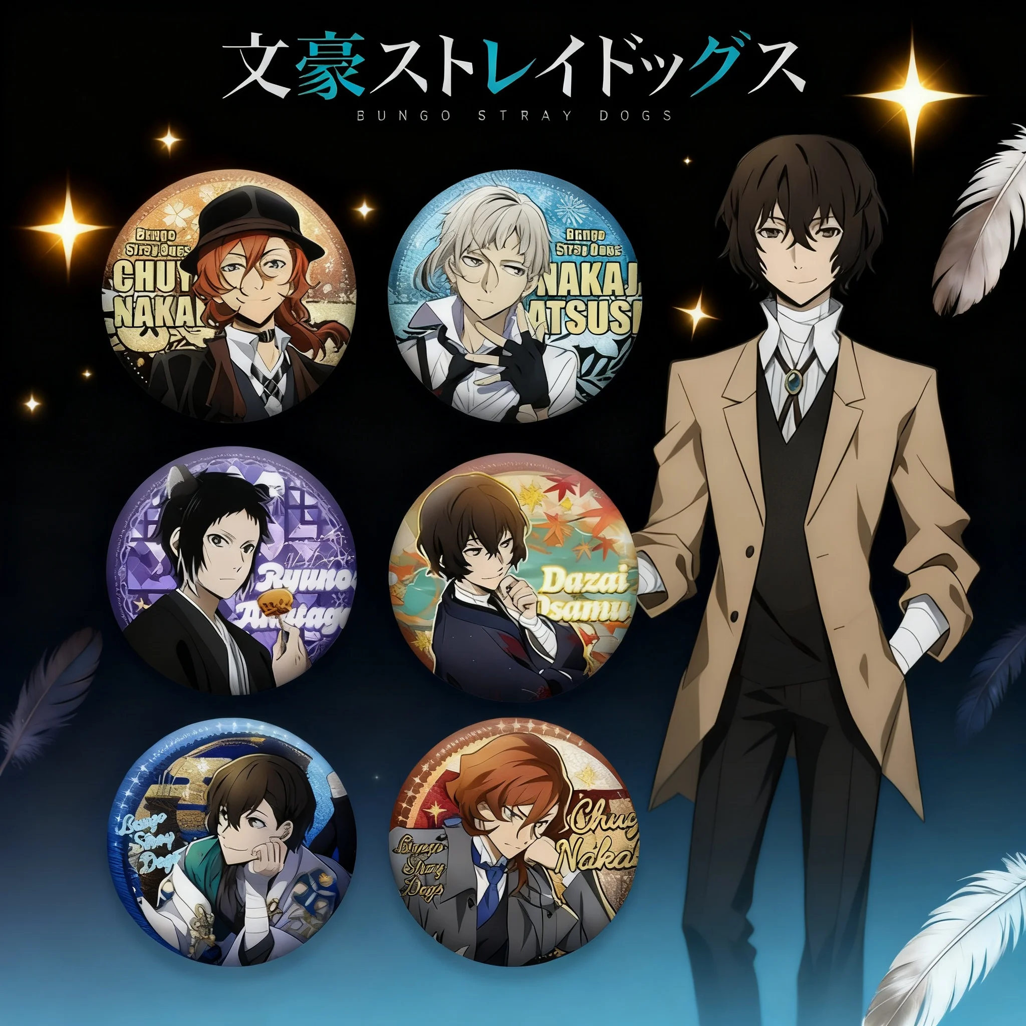 

Bungou Stray Dogs 201 Double Flash Anime Badge New Design 75mm 58mm Tinplate Collectible Merchandise Gift for Fans Pet Badge
