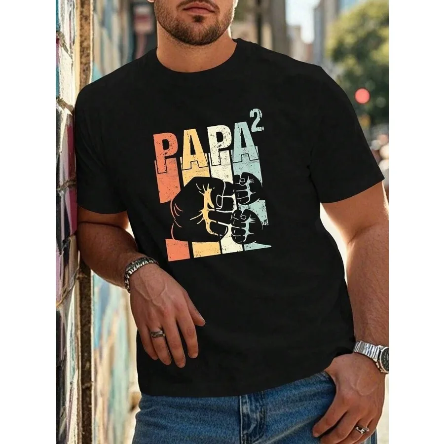 Men's Black PAPA Graphic Print Short Sleeve T-Shirt Casual Top Birthday Gift Summer Outfits Graphic Funny T Shirt Vintage Casua
