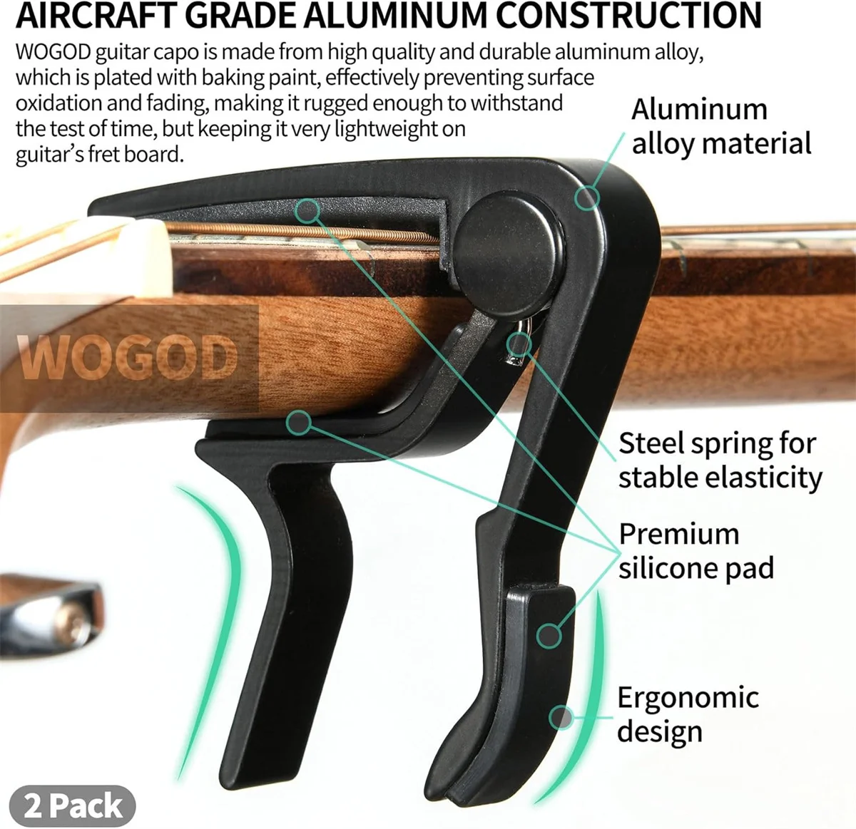 كابو ميواير جيتار كابو احترافي مصنوع من سبائك الألومنيوم بتصميم مريح: قبضة آمنة وليمة مثالية للاستوديو والمرحلة #4