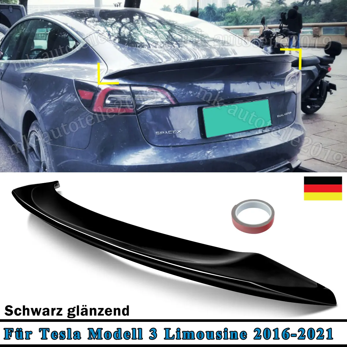 

FOR MODEL 3 V STYLE Rear Spoiler TESLA 2016 2017 2018 2019 2020 2021 REAR TRUNK BOOT SPOILER WING LIP GLOSS BLACK Tail Wing