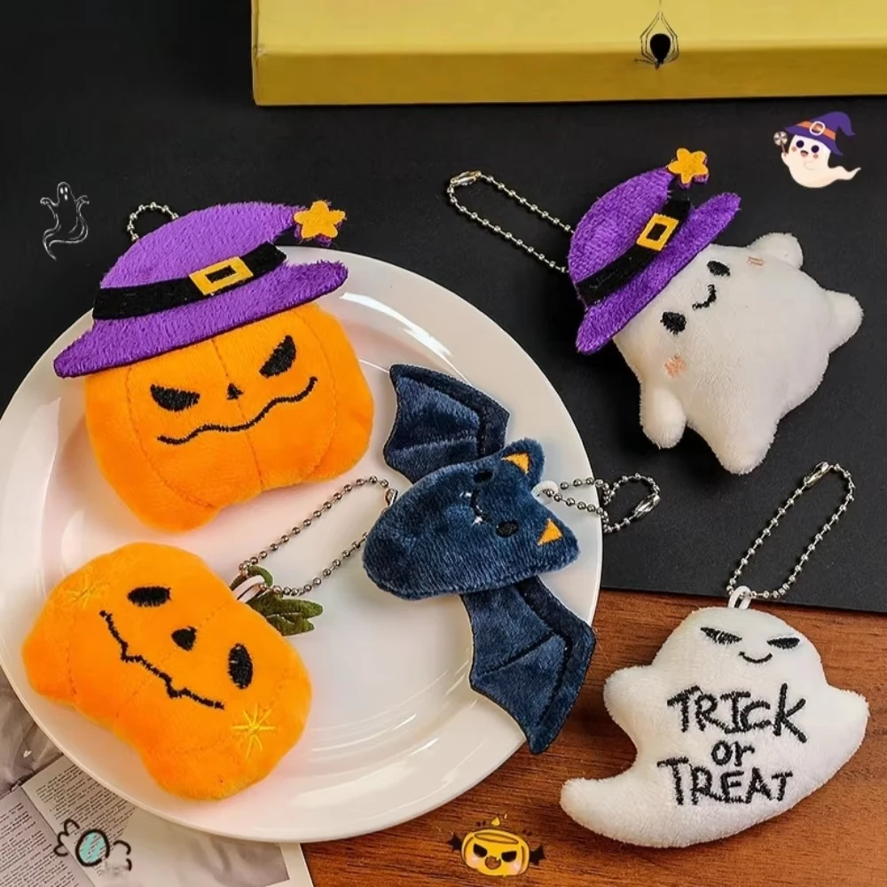 FTCY Funny Halloween Plush Keychain For Women Men Cute Pumpkin Head Witch Hat Keychain Cartoon Plush Pendant Key Accessories