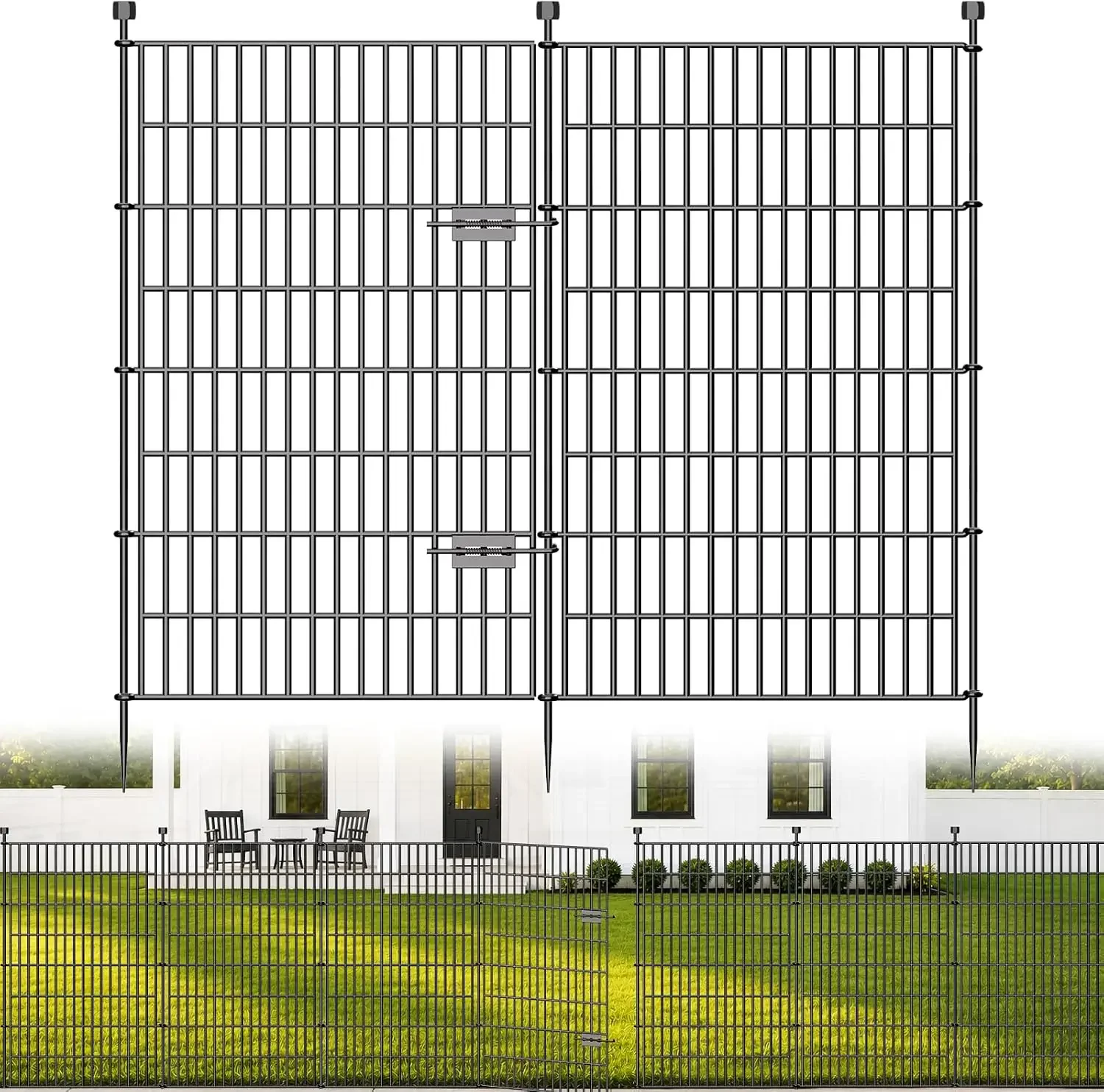 No Dig Garden Fence Outdoor for Yard, 48in (H) x 23.6ft(L) | 10 Panels with Gate Animal Barrier Fence, Rustproof Metal Temporary