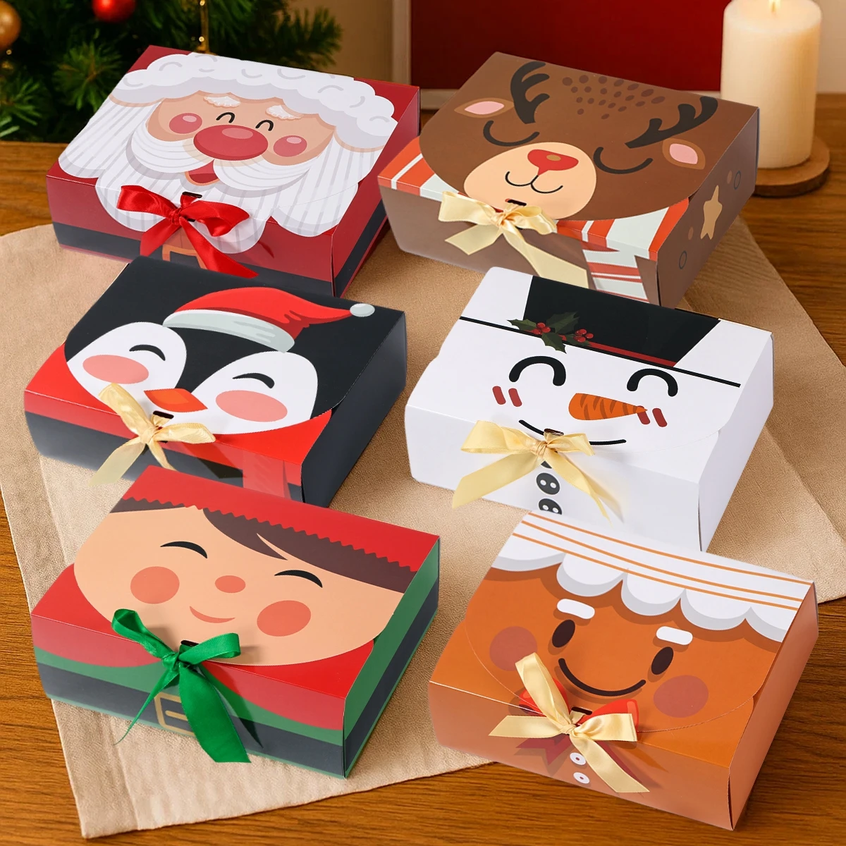 Caja de regalo con cinta navideña, adornos navideños para el hogar, caja de embalaje de galletas y dulces de Navidad, Año Nuevo 2025, 2026