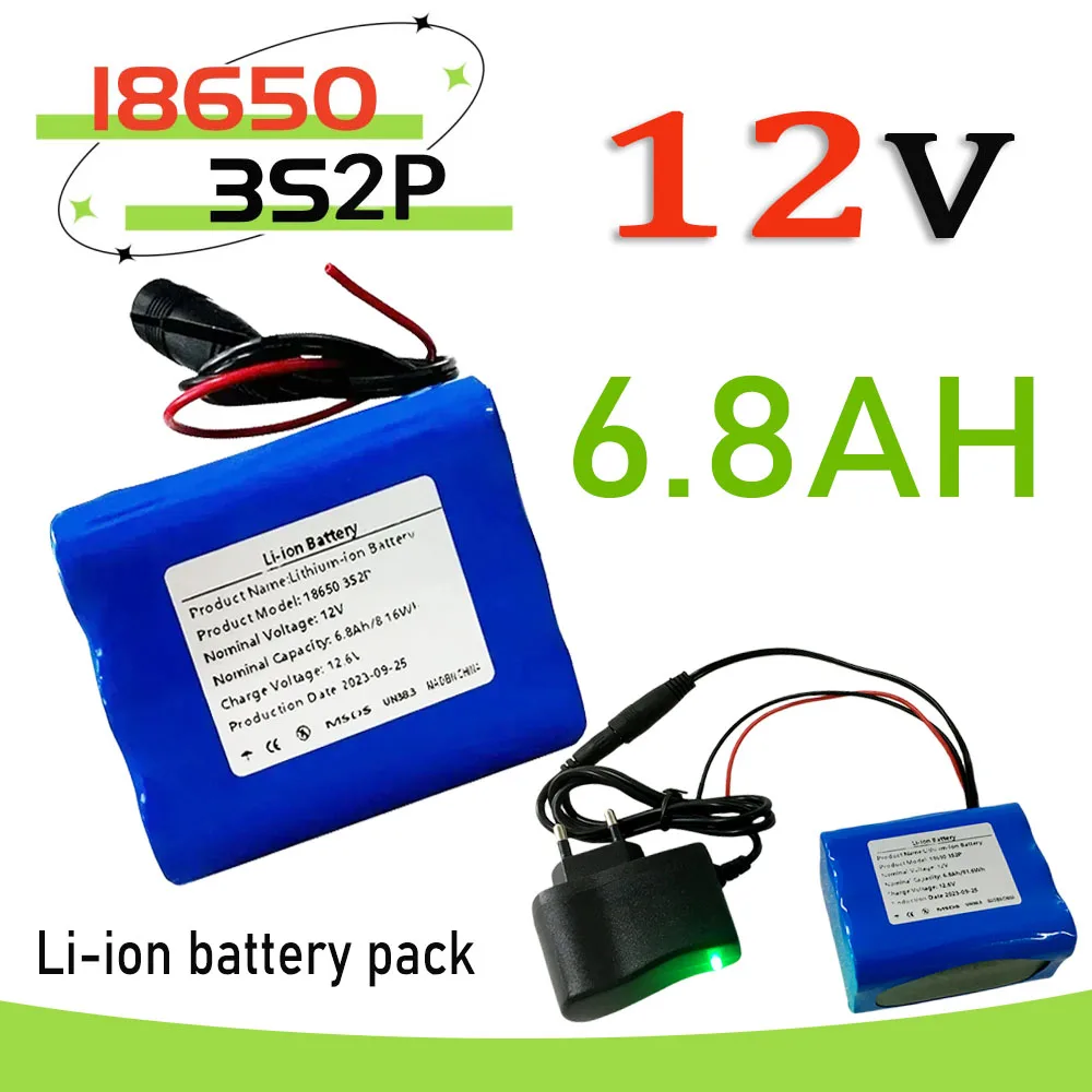 18650 3S2P 12V 6800mAh Rechargeable Lithium-ion Battery Pack 12.6V Charging Battery + charger