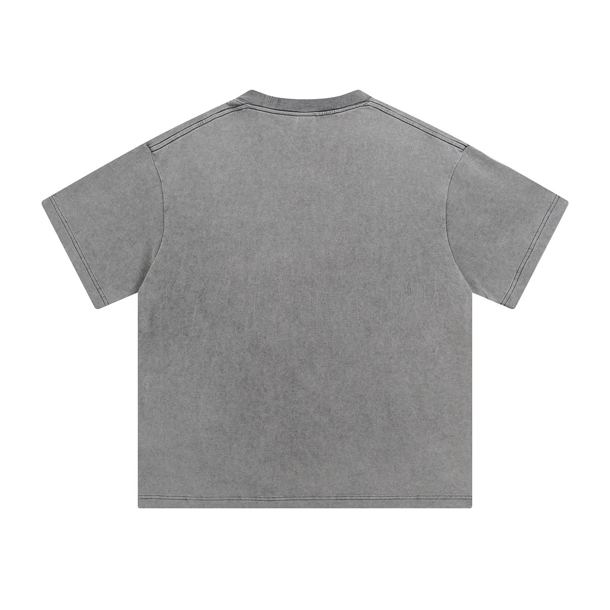 Japanese Retro Wax Printing Splicing Wash Water Used T-shirt Men's Trendy Loose Casual Round Neck