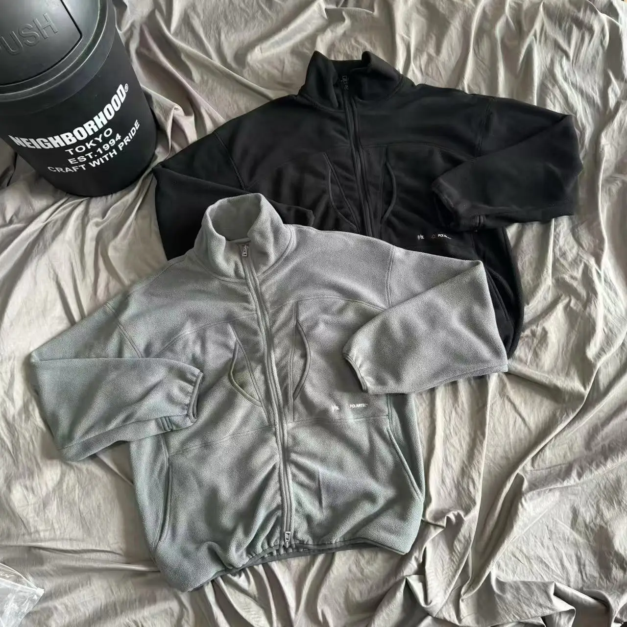 

Черная, серая флисовая куртка F/CE на молнии с воротником-стойкой, японская мужская и женская высококачественная зимняя теплая свободная куртка, пальто