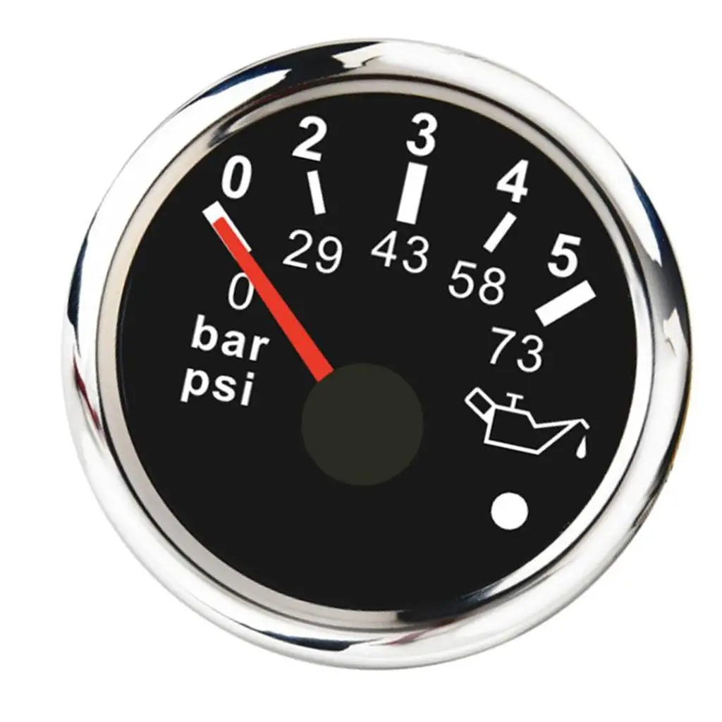 Waterproof Oil Pressure Gauge Boat 52mm Bar Display High Brightness LED with Alarm for Yacht