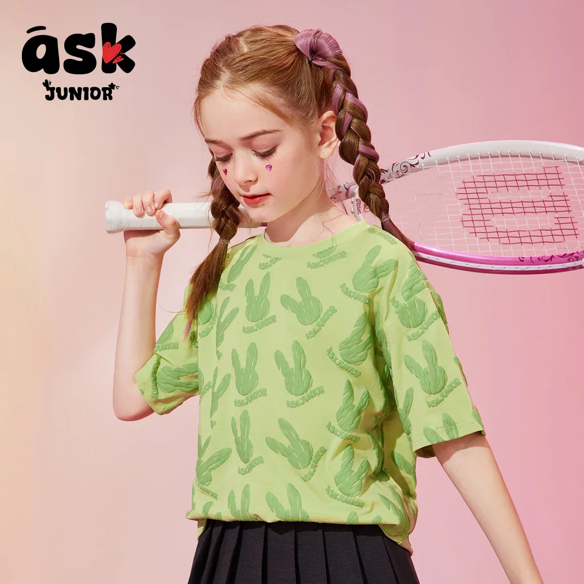 تي شيرت صيفي رقيق متوسط الحجم للأطفال الصغار بأكمام قصيرة من إسأل فوم على شكل أرنب مطبوع بالكامل #3