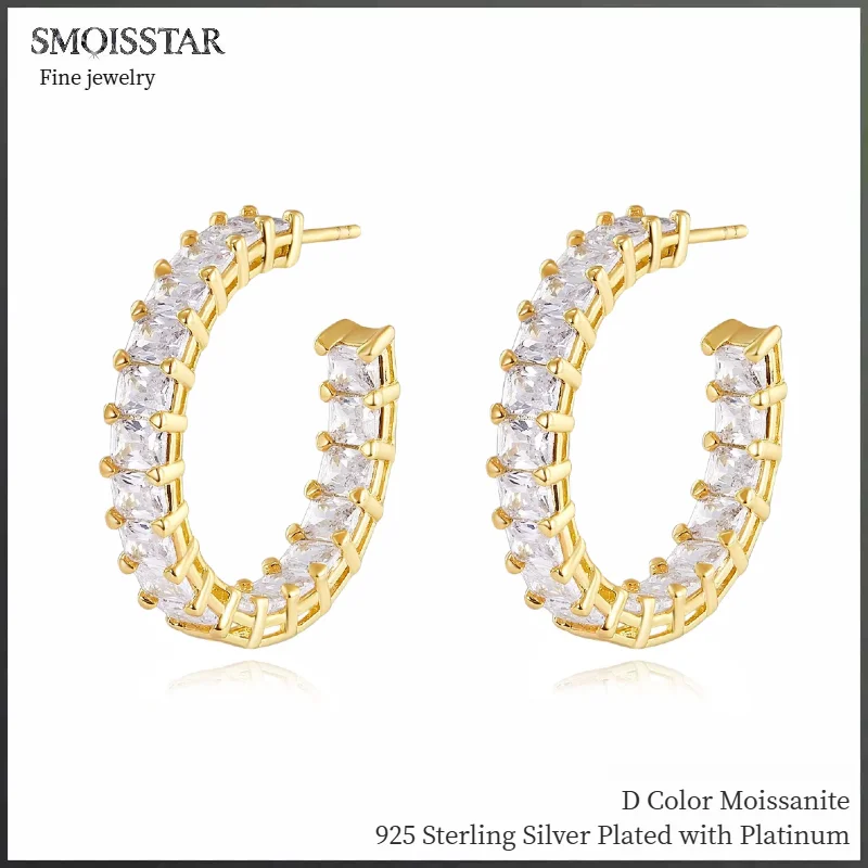 

SMOISSTAR Изысканные серьги с муассанитом C-образной формы, стерлинговое серебро 925 пробы, эффект новой моды, круглые свадебные аксессуары