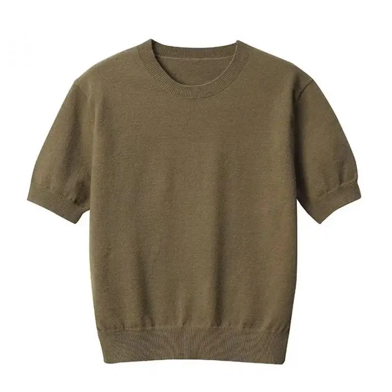 Maxdutti Minimalist Women's Clothing In Southern France Fashion Temperament Short Sleeved Knitted Shirt T-shirt Woman Clothes