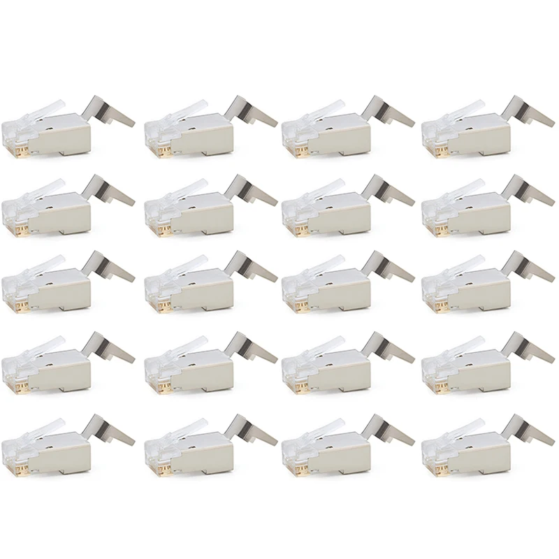 

20 Pcs Cat6/6A RJ45 Pass Through Modular Plugs, Shielded (STP) External Ground Connector,EZ Crimp