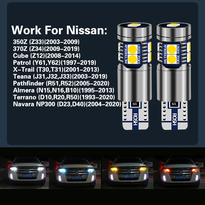 2pcs LED Clearance Light Lamp Bulb W5W T10 For Nissan 350Z 370Z Cube Patrol X-Trail Teana Pathfinder Almera Terrano Navara NP300